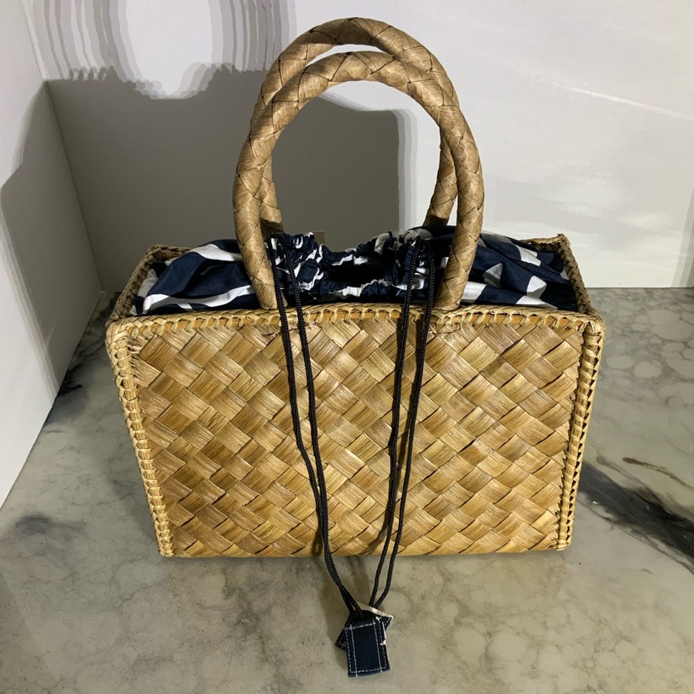 Lois Hill Zebra Straw Bag Drawstring Inside NWT